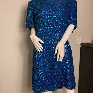 Scala blue Silk Sequin dress Size XL